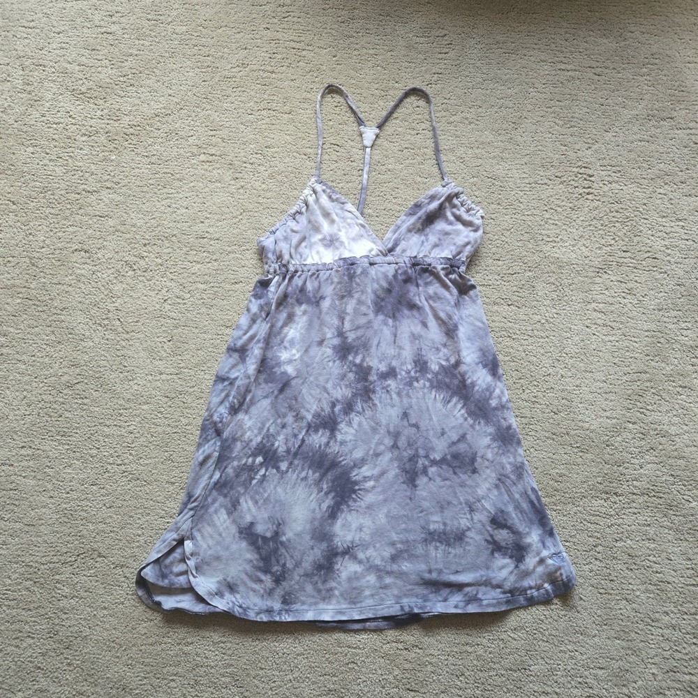 Roxy Womens Tie Dye Beach Cover Up Dress Grey White Racerback Mini Size Large